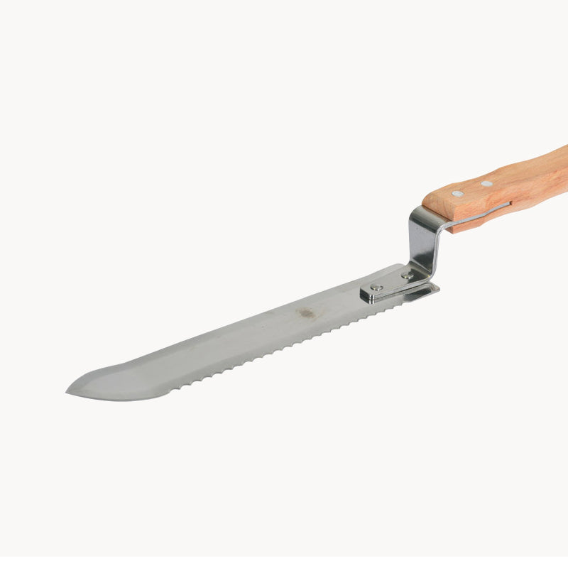 Couteau à désoperculer inox - 2 dents - manche bois